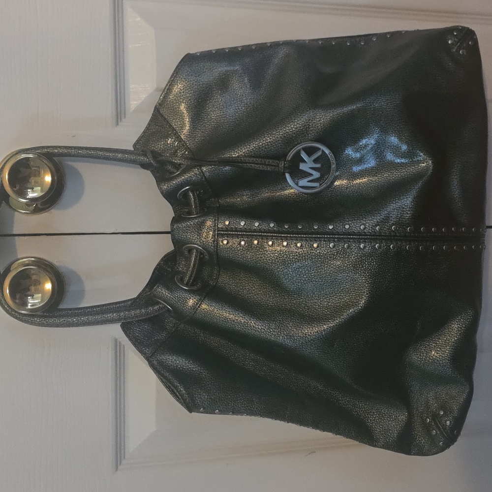 Michael Kors Astor Ring Metallic Pewter Studded Leather Hobo Bag - Picture 3 of 3